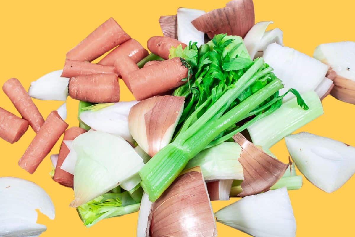 Vegetables prepared for the stock pot.