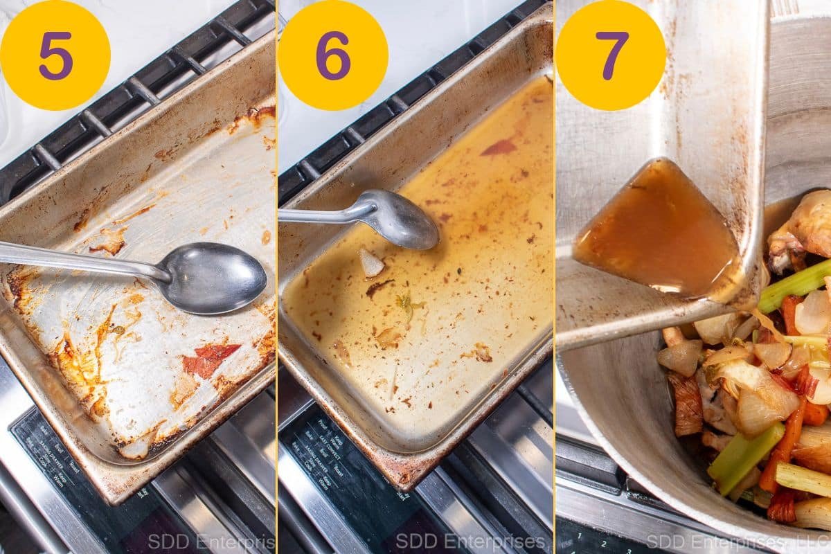 Steps for deglazing a roasting pan.