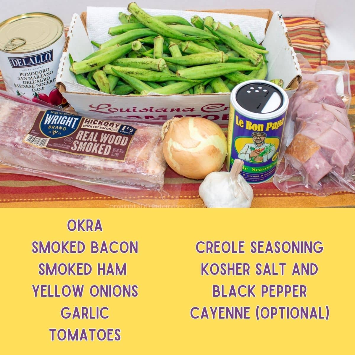Prepared ingredients for smothered okra.