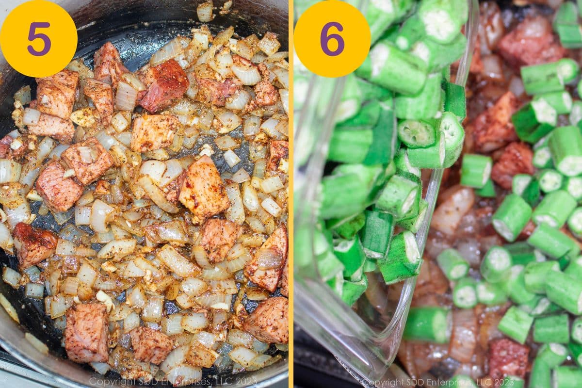 Making smothered okra in a Dutch oven. 
