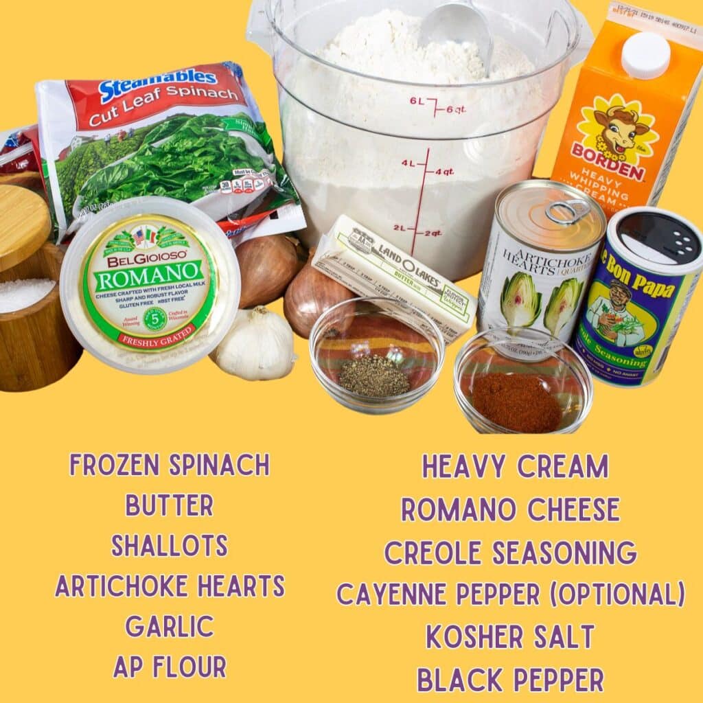 Ingredients for creamed spinach.