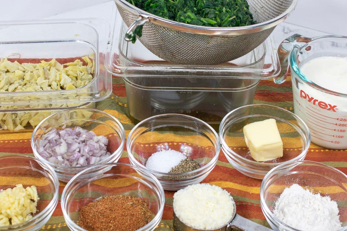 Prepared ingredients for Creamed Spinach.