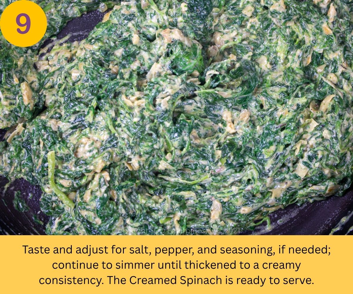 Creamed Spinach with Artichoke ready to serve.