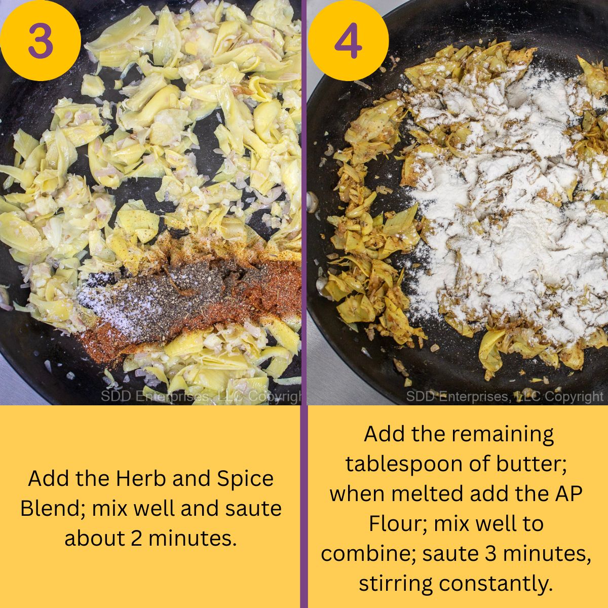 Early steps for making creamed spinach with artichoke.