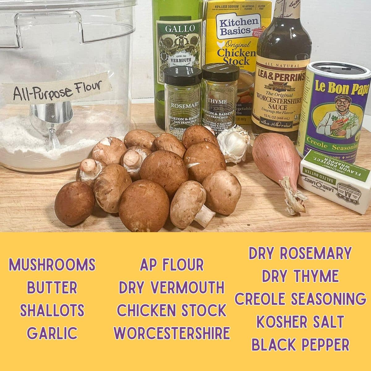 Ingredients to make mushroom gravy.