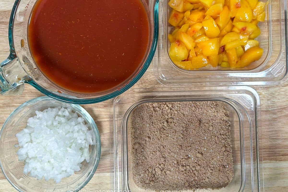 Prepared ingredients for Peach BBQ Sauce.