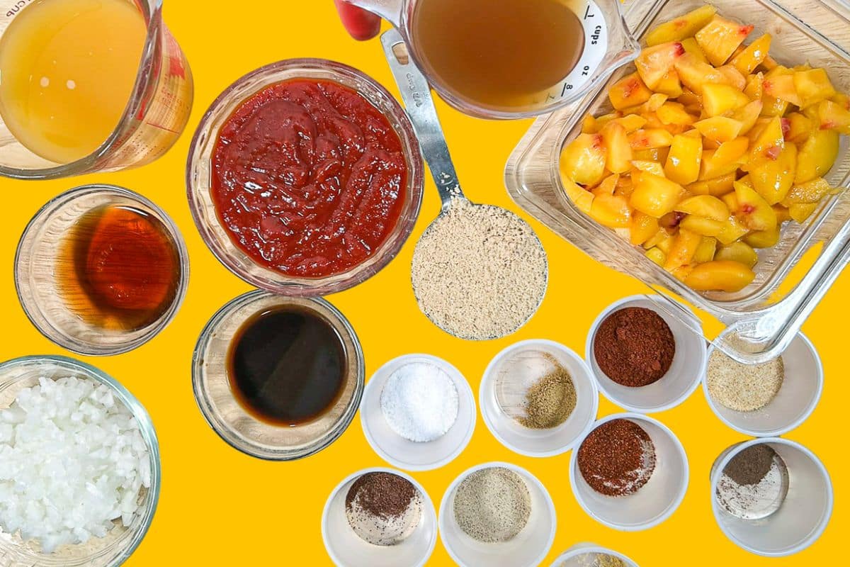 Prepared ingredients for Peach BBQ Sauce.