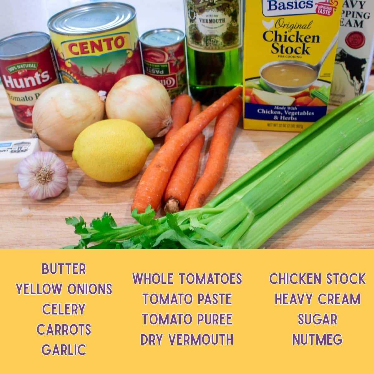 Ingredients for Tomato Basil Bisque.