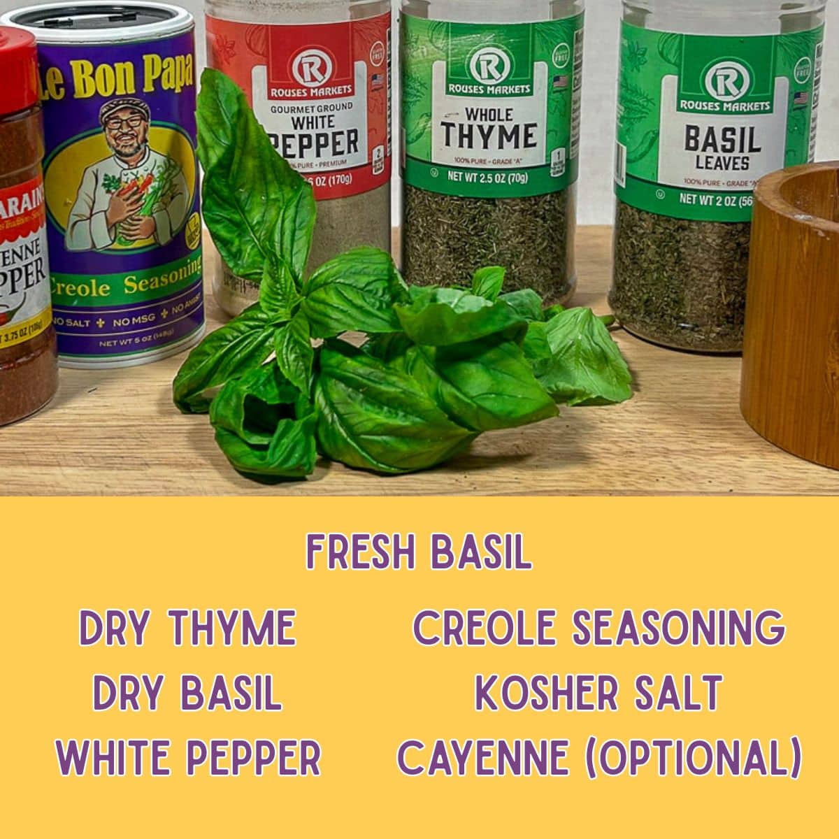 Herbs and Spices for Tomato Basil Bisque.