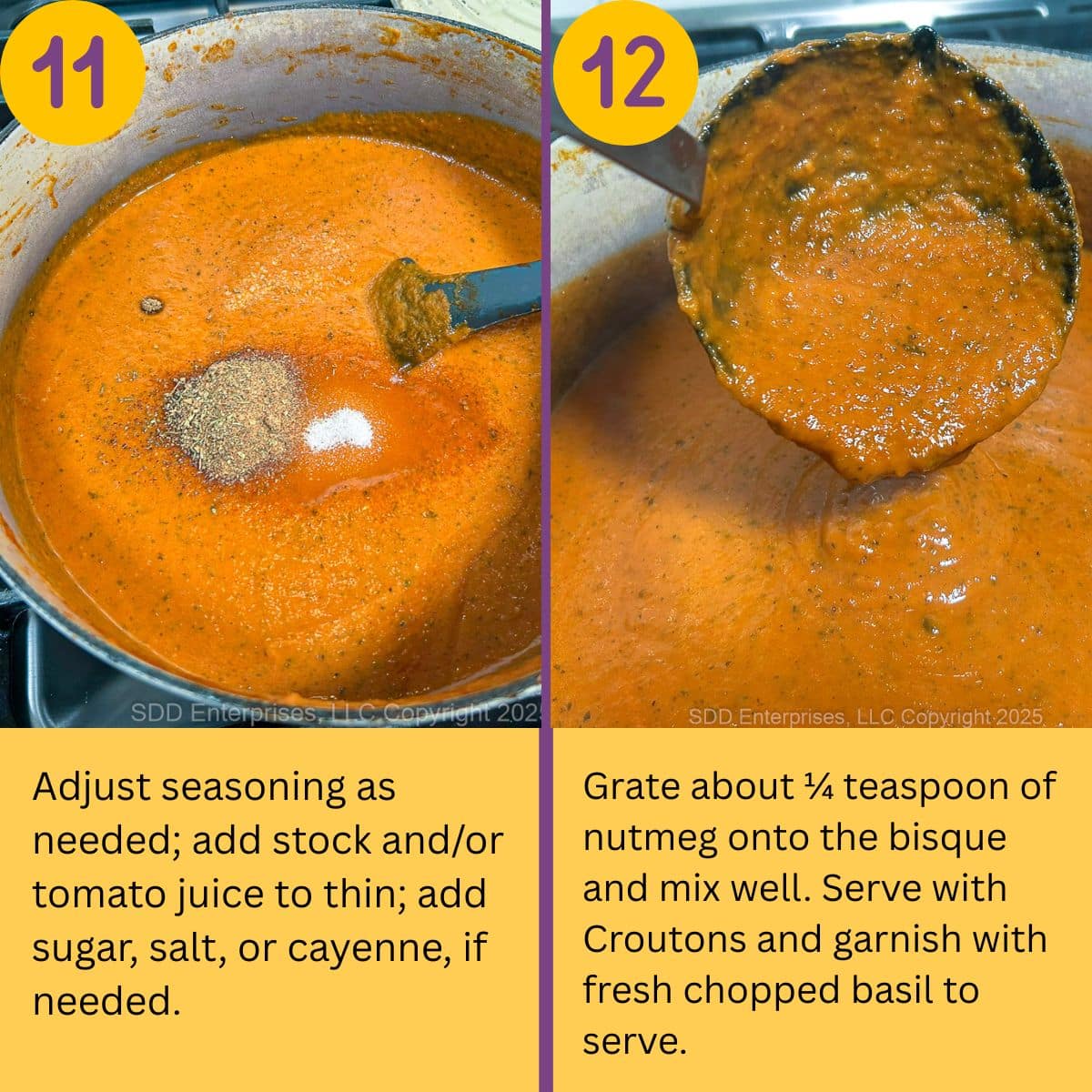 Final steps in making tomato soup.