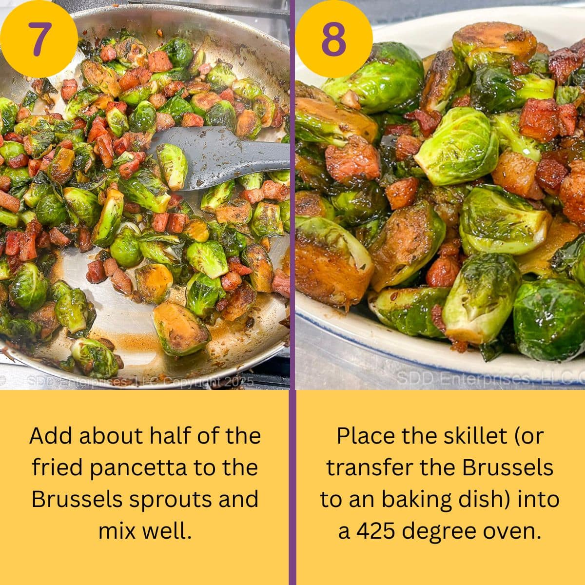 Finishing Brussels sprouts with seasoning in a frying pan.