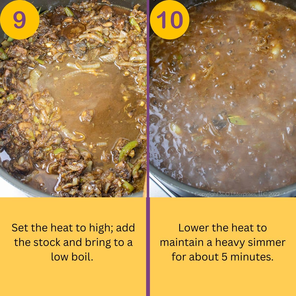 Steps to make smothered round steaks.