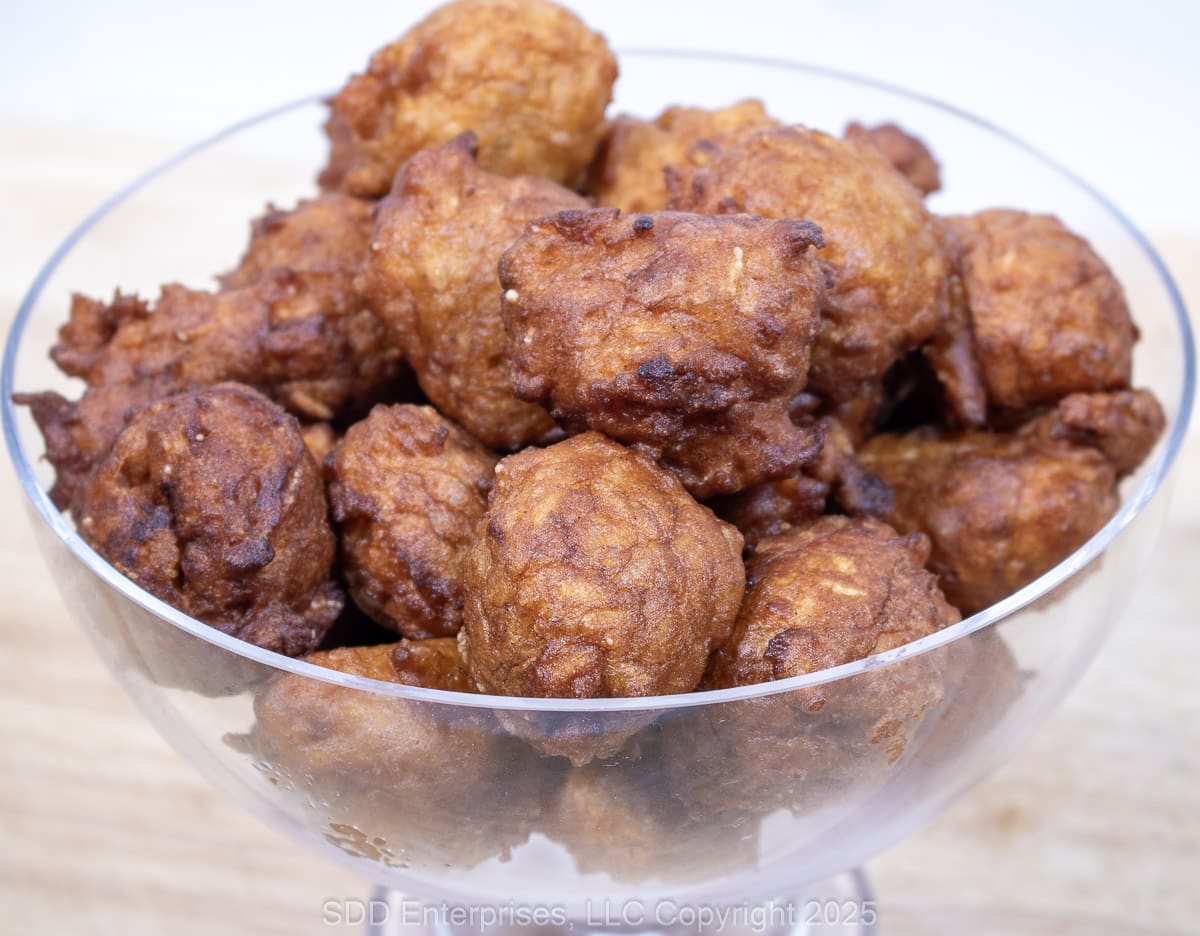 Sweet Potato Calas in a glass bowl.