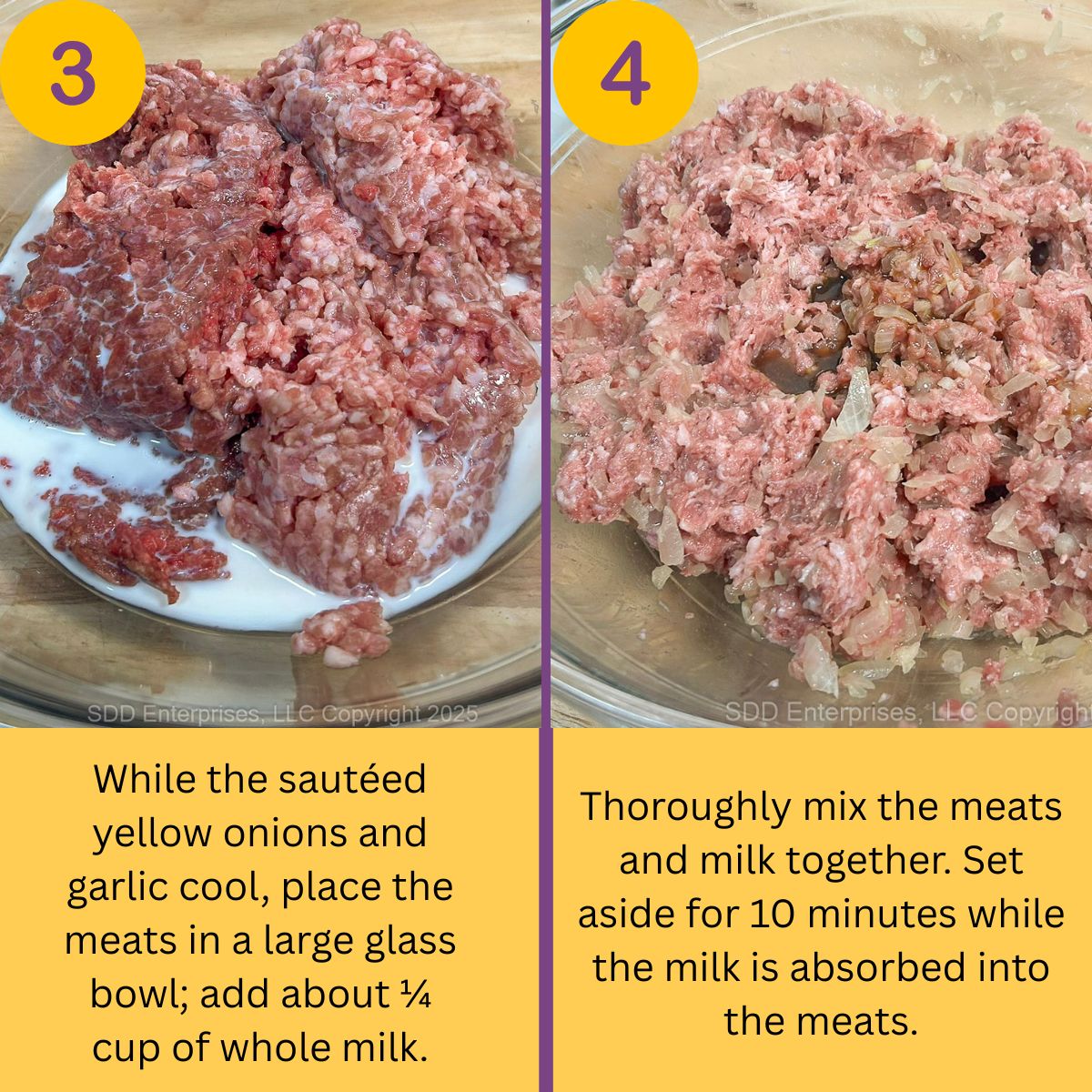 Mixing meats for meatloaf.