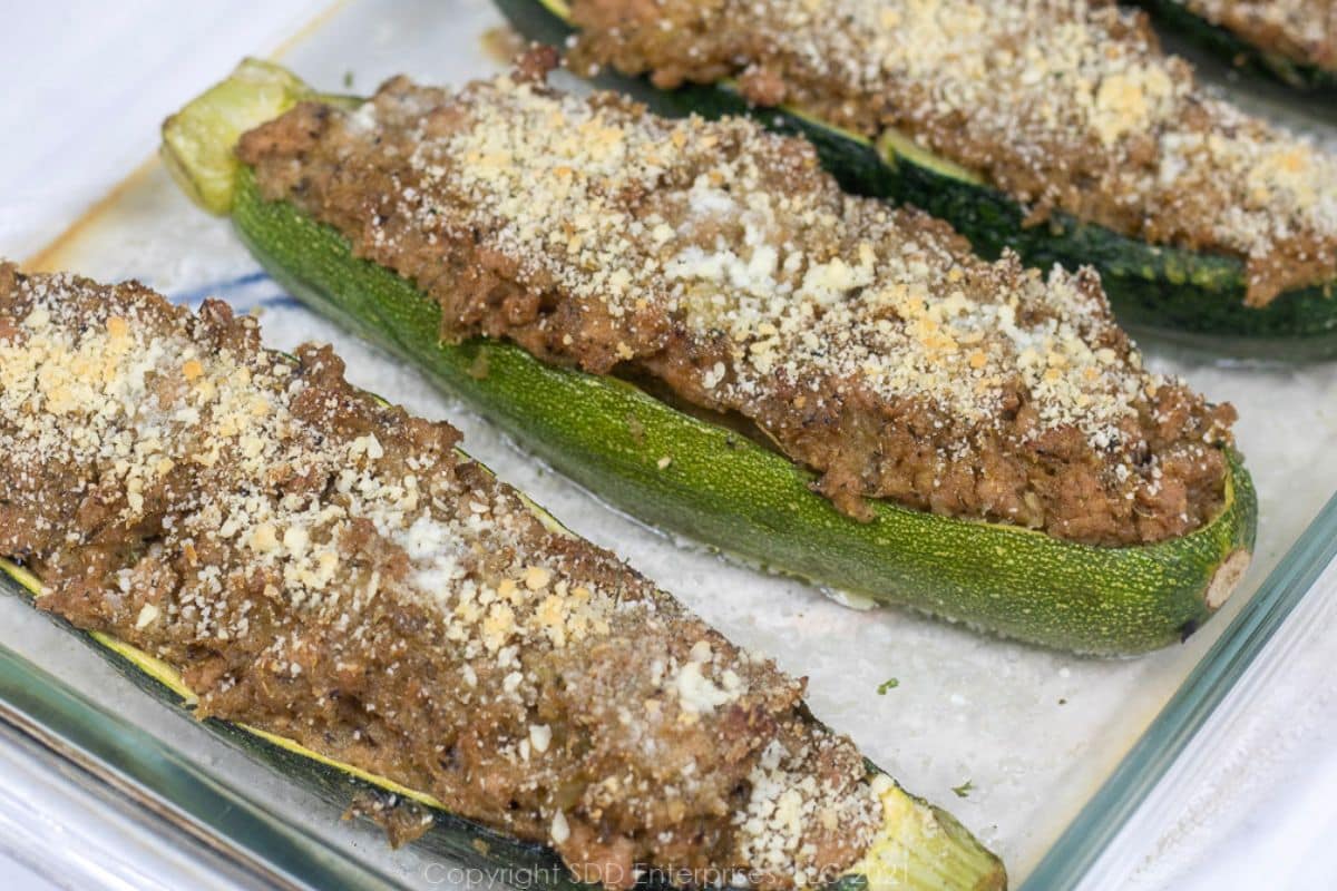 Stuffed Zucchini Boats right out of the oven.