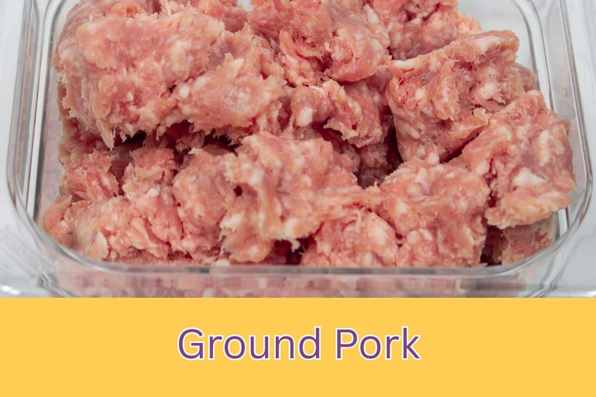 Fresh ground pork in a prep bowl.