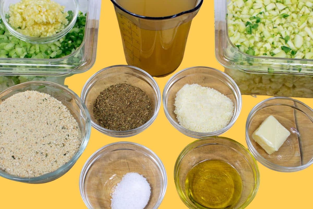 Prepared ingredients for stuffed zucchini.