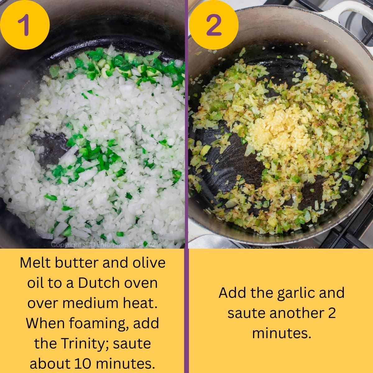 Initial steps to make a filling in a Dutch oven.