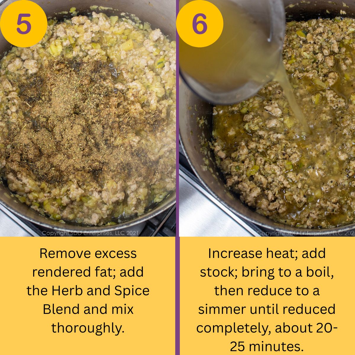 Steps to make a filling in a Dutch oven.