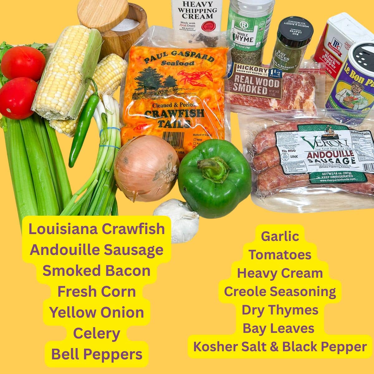 Ingredients for Crawfish Maque Choux