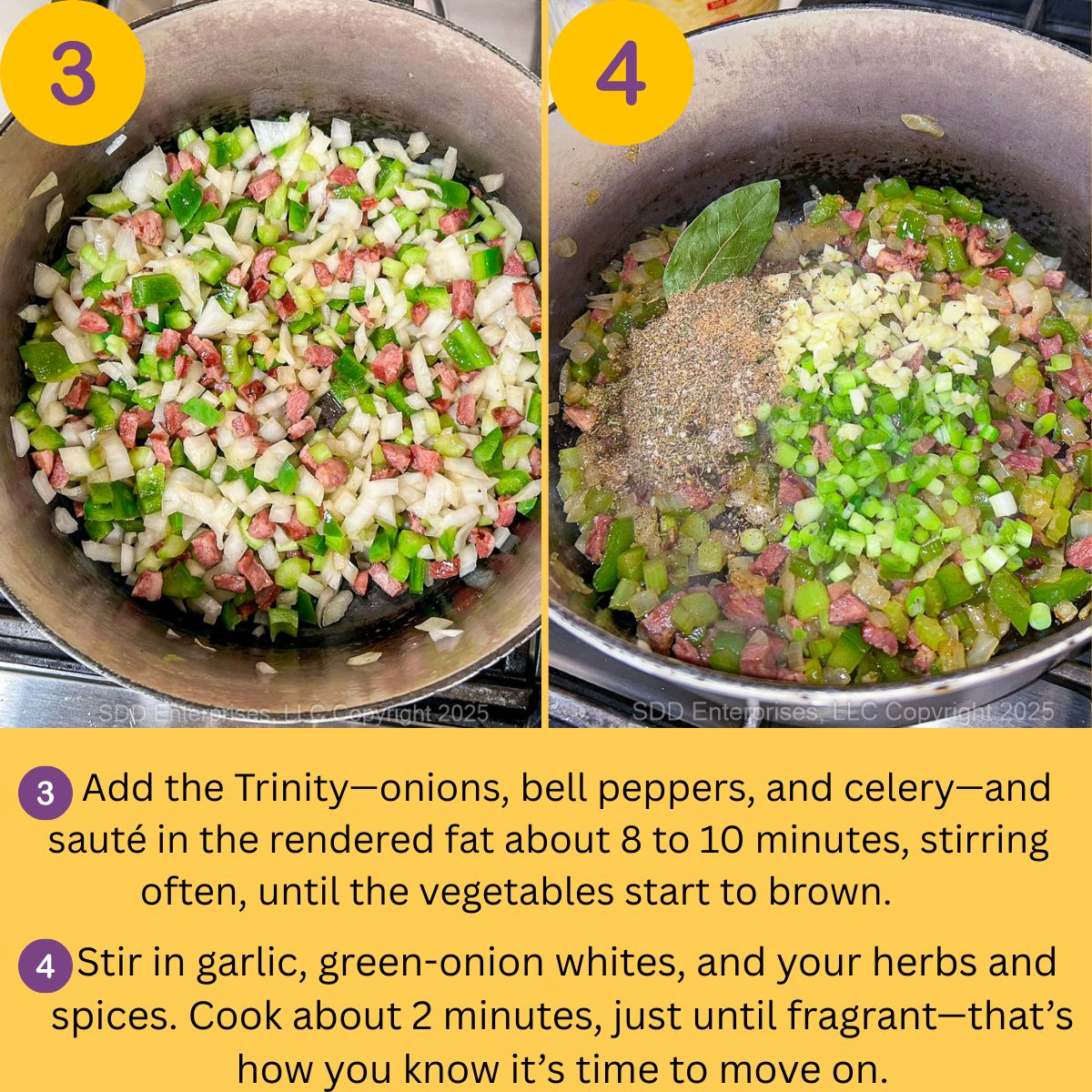 Frying the Trinity and aromatics in a Dutch oven.