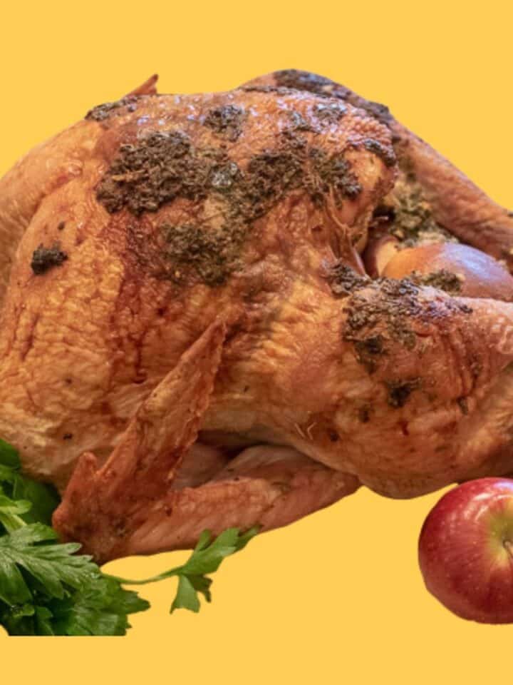 Herb Roasted Turkey with parsley and fresh fruit.