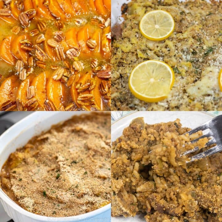 A montage of holiday side dishes and casseroles.