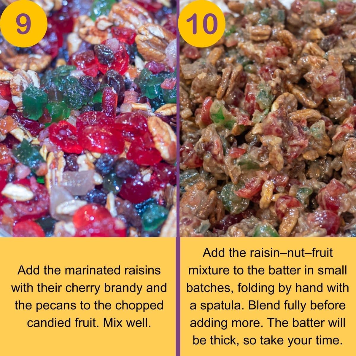 Fruit and nuts mixed together to make Christmas Lizzies, fruitcake cookies.