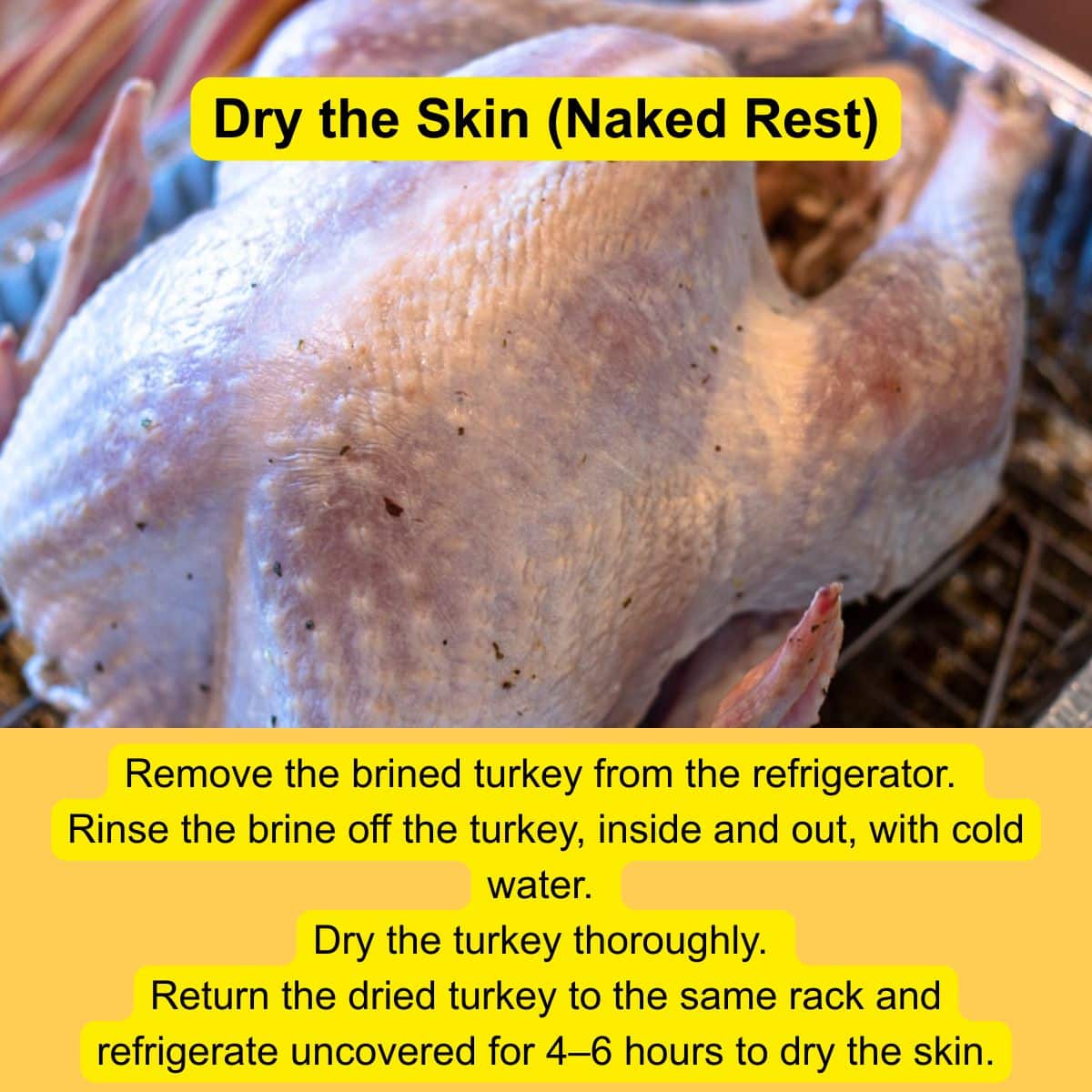 Fresh turkey resting in the refrigerator to dry the skin.