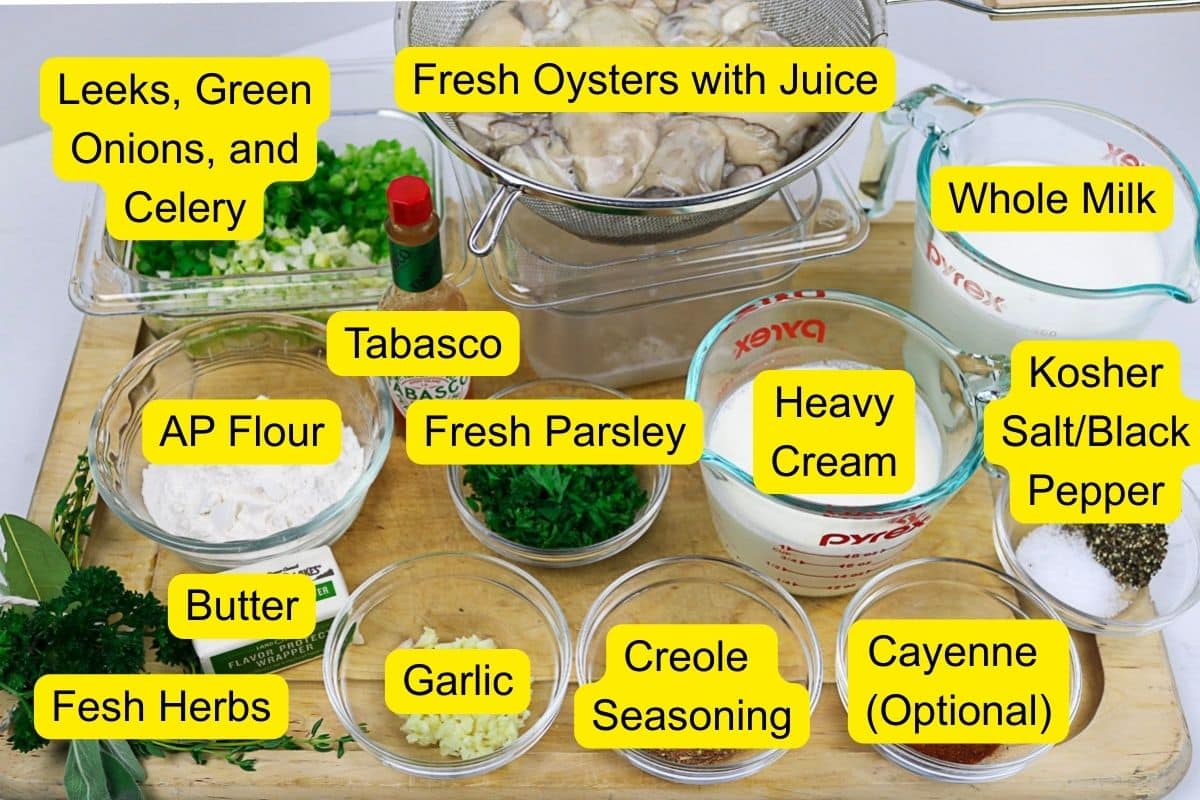 Ingredients needed to make Oyster Soup.