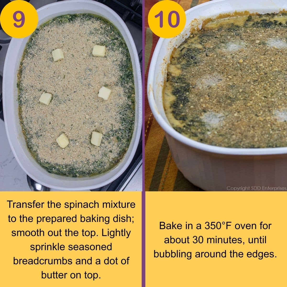 Preparation steps for making Spinach Madeleine.