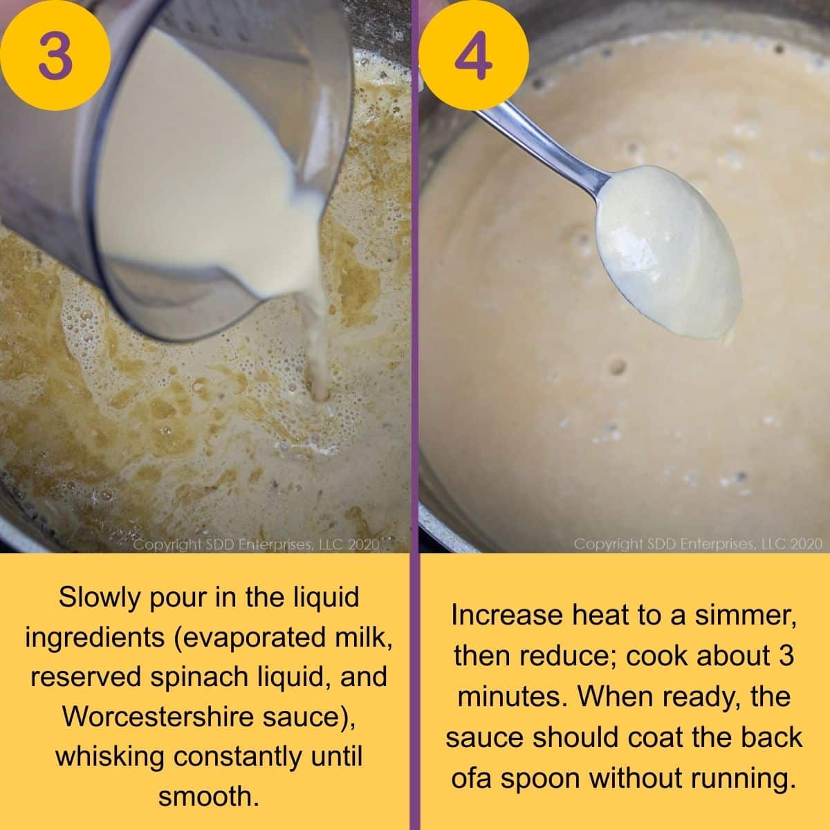 Preparation steps for making Spinach Madeleine.