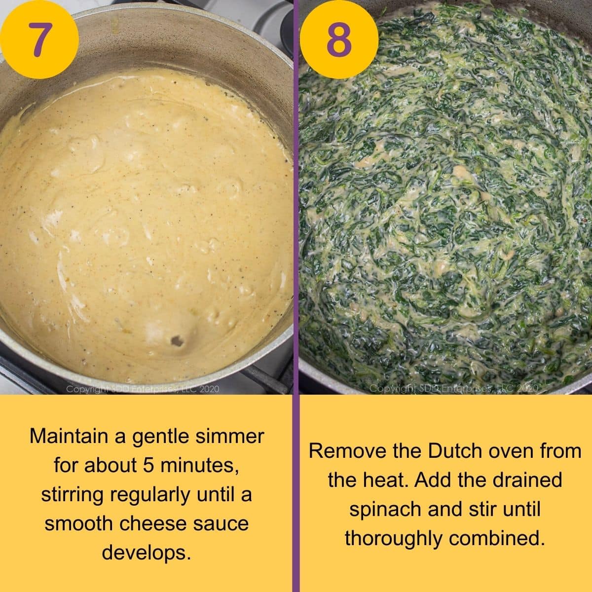 Preparation steps for making Spinach Madeleine.