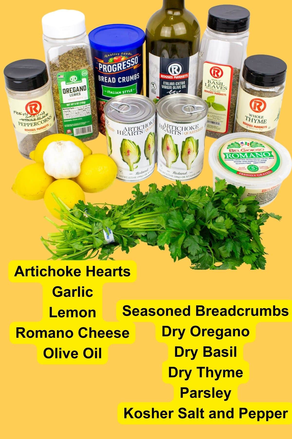 Ingredients to make Stuffed Artichoke Casserole.