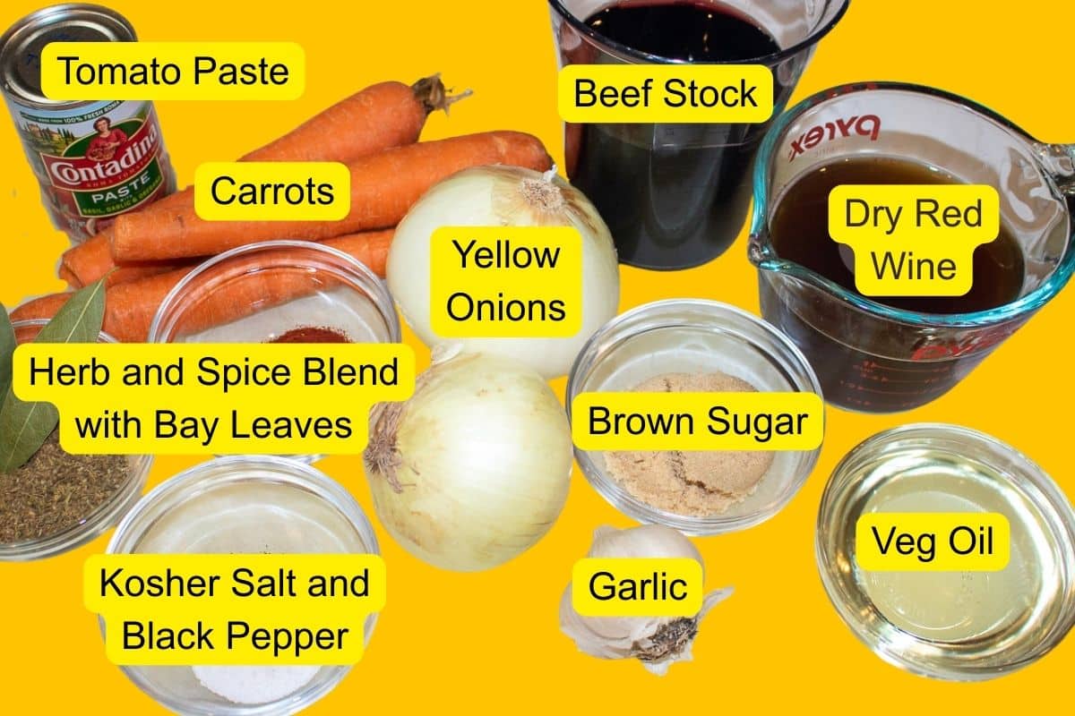 Ingredients for braising short ribs.