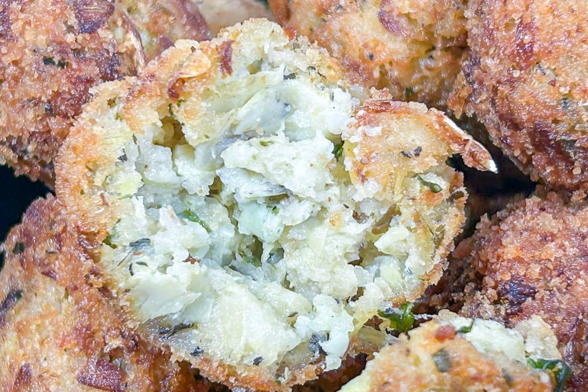 Inside a fried Stuffed Artichoke Ball.