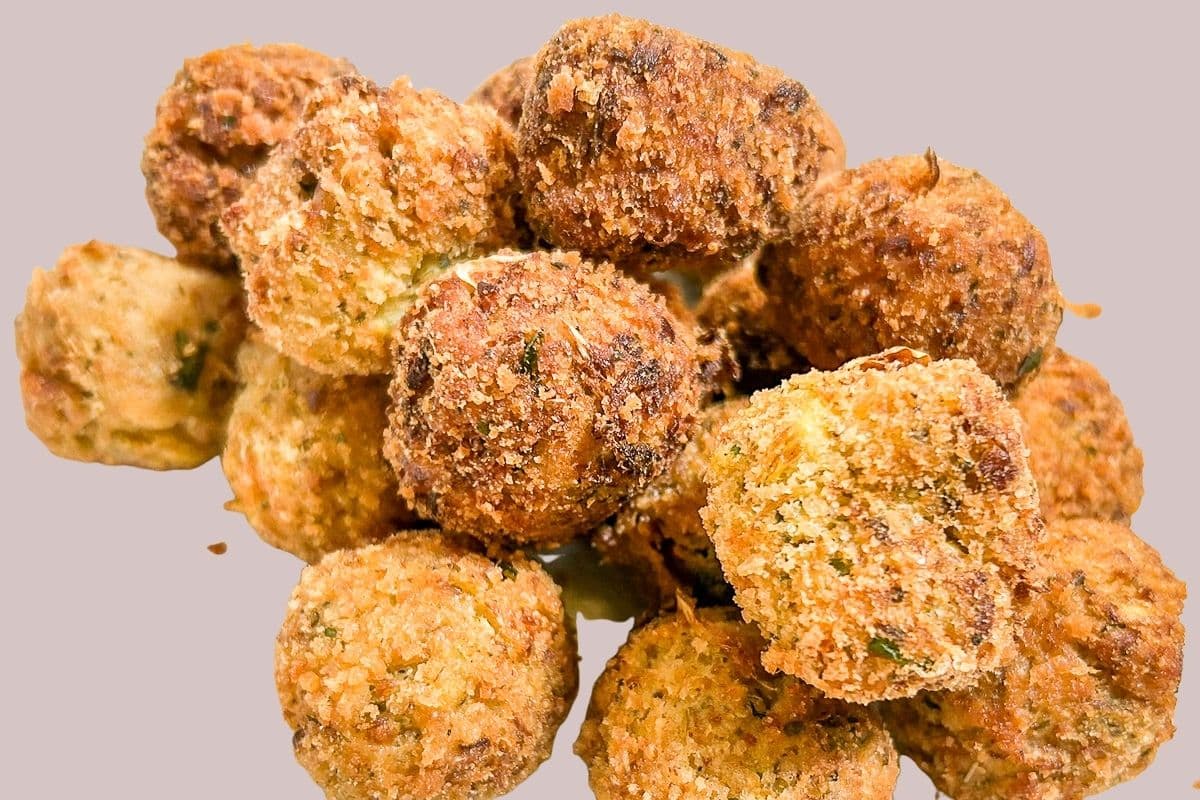 A pile of fried Stuffed Artichoke Balls.