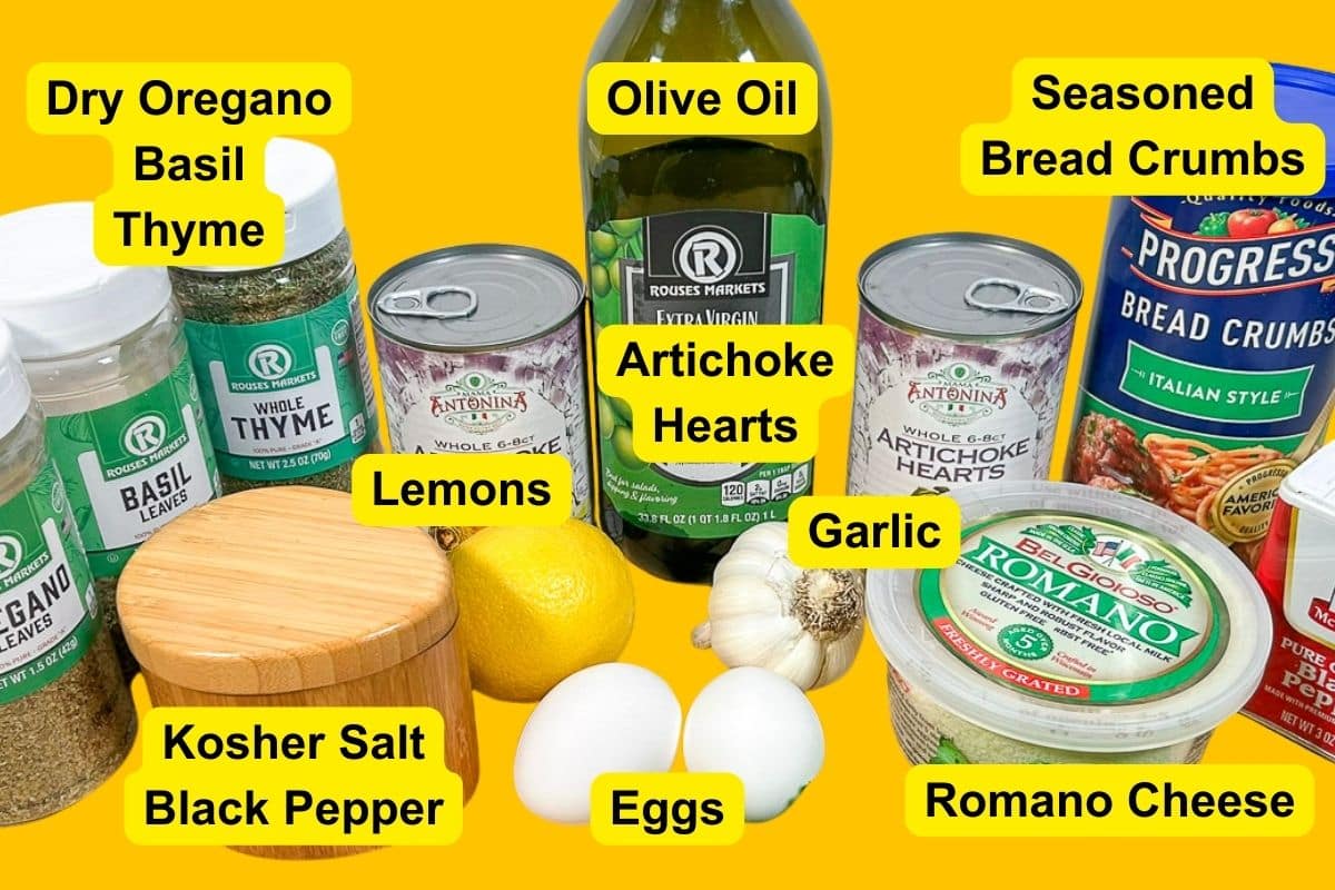 Ingredients needed for Stuffed Artichoke Balls.
