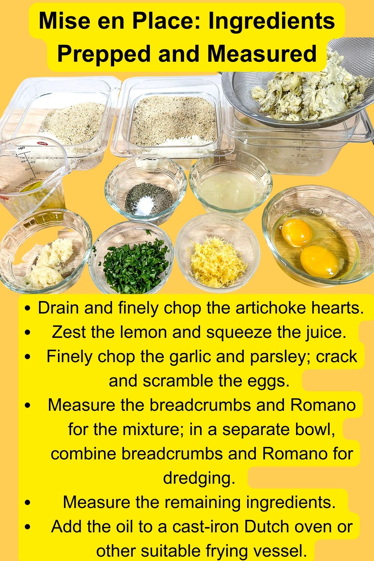 Prepared ingredients to make artichoke balls.