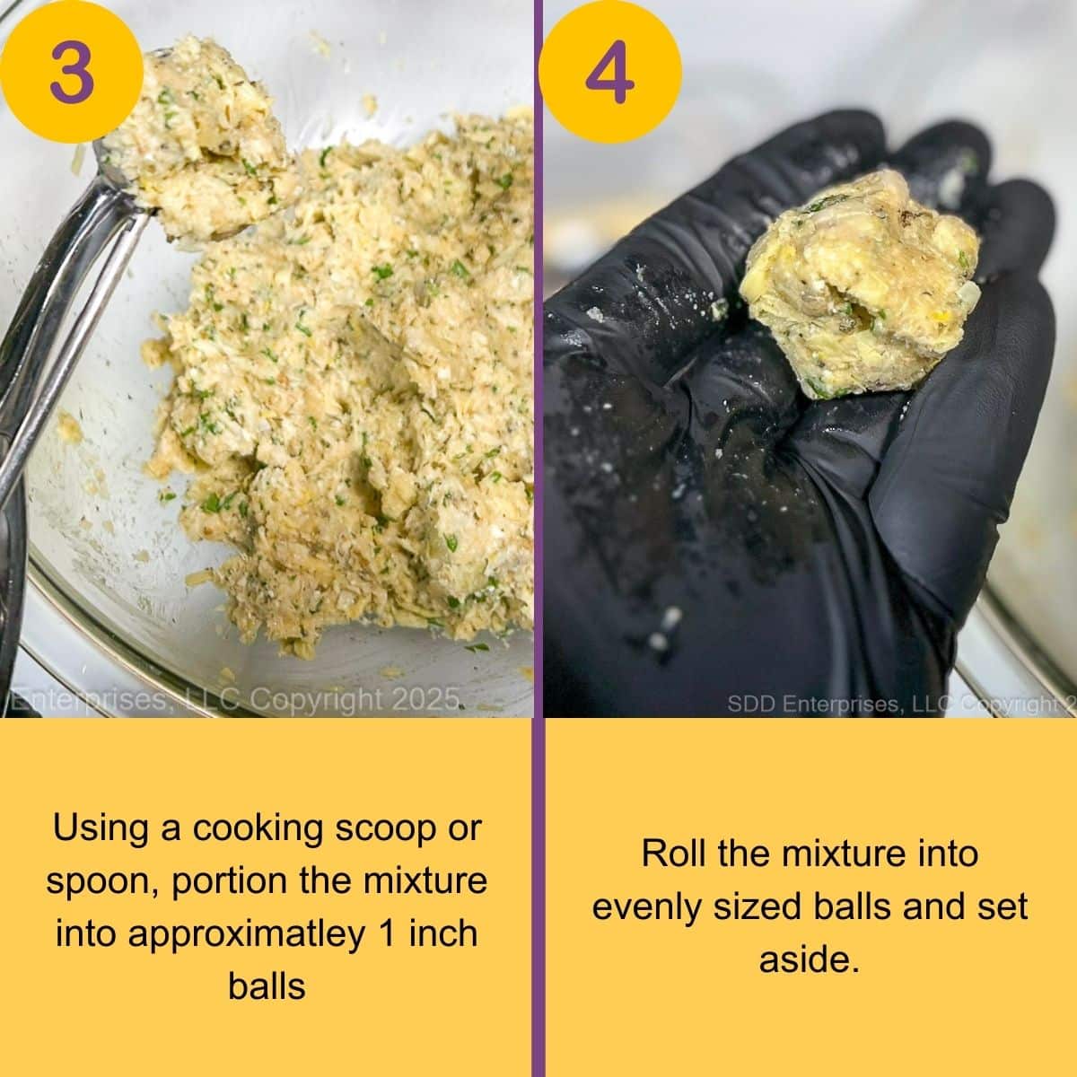 Forming artichoke balls for frying.