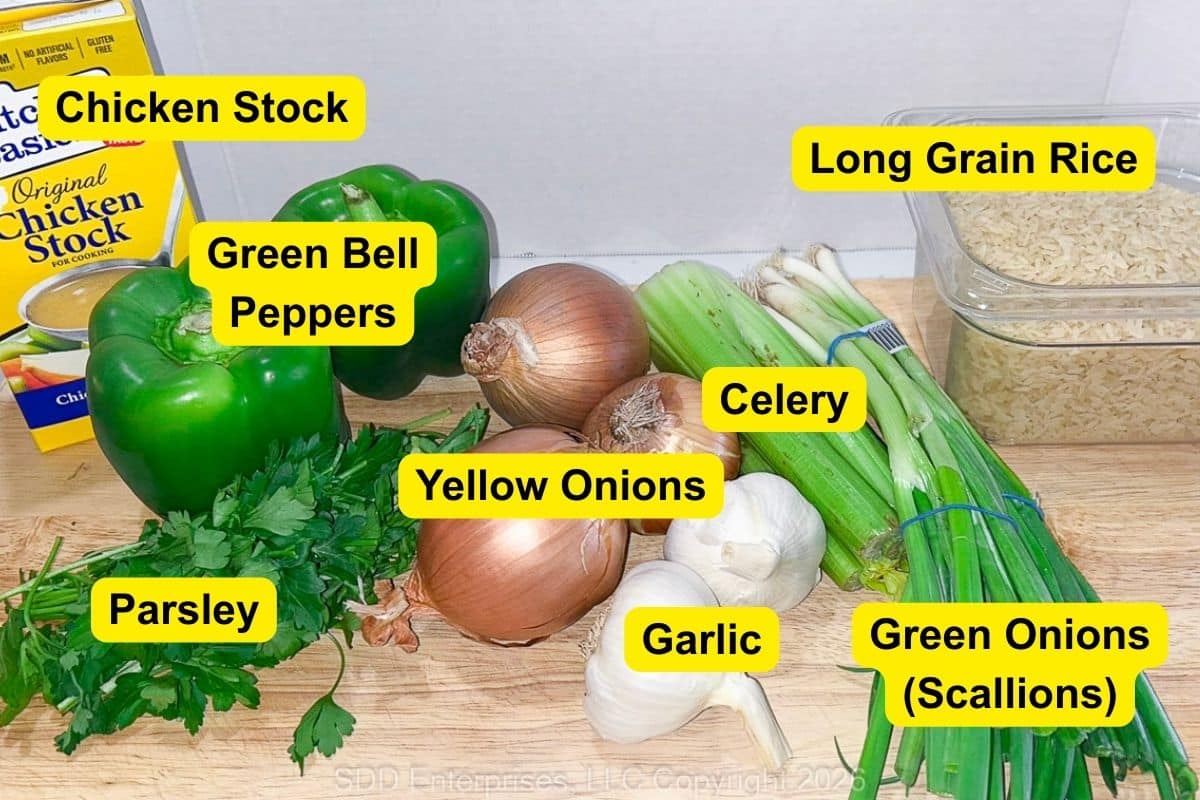 Ingredients for Cajun jambalaya.