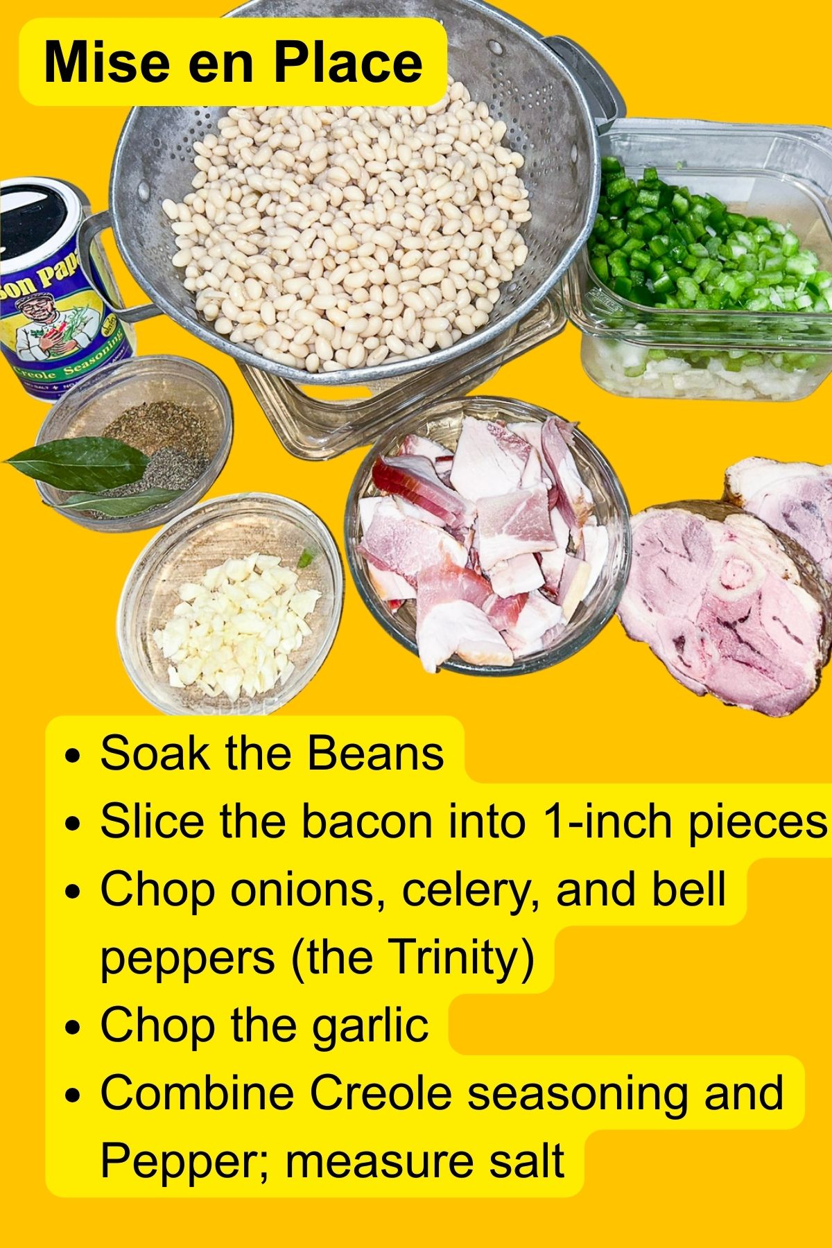 Prepared ingredients for White Beans and Ham.