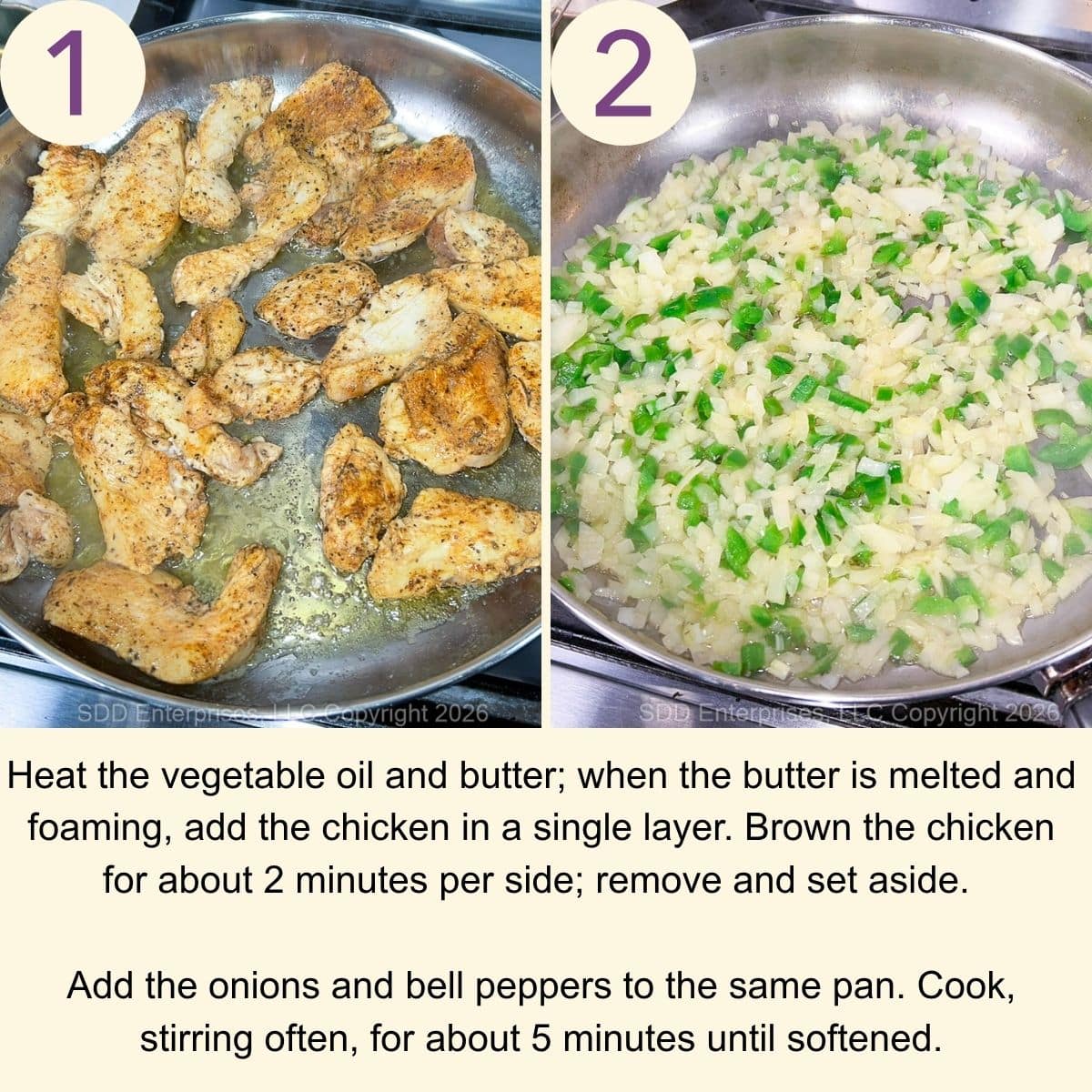 The initial steps for making Chicken Creole.