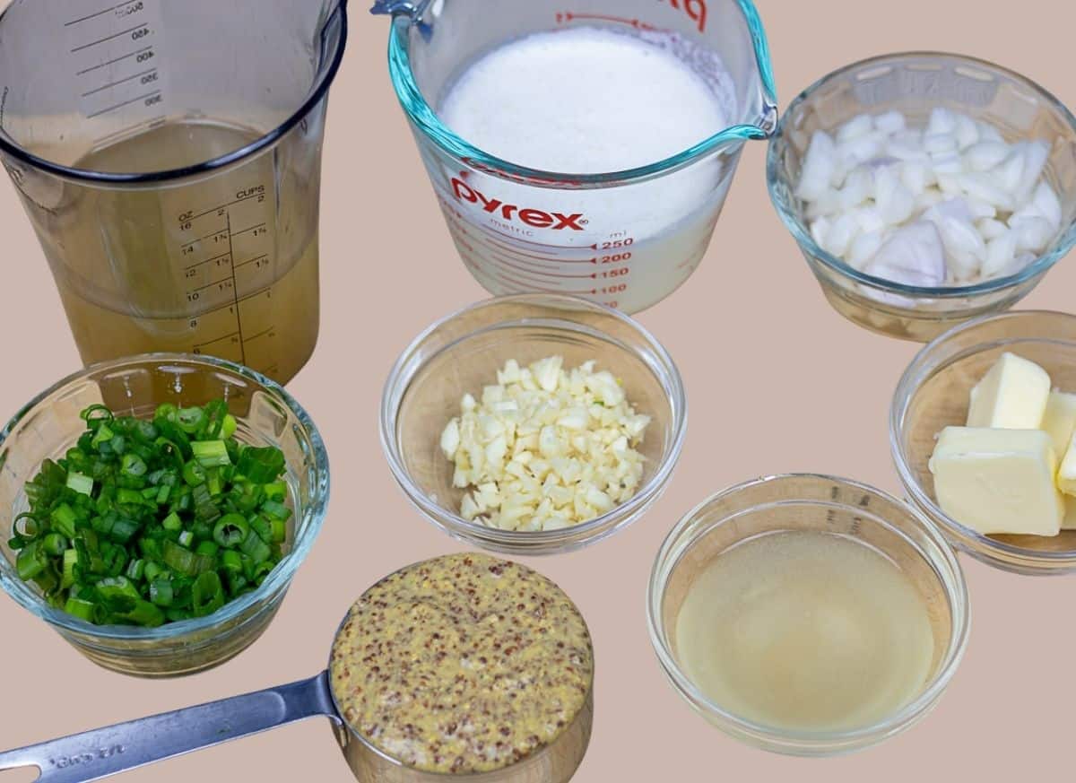 Prepared ingredients for Creole Mustard Sauce.