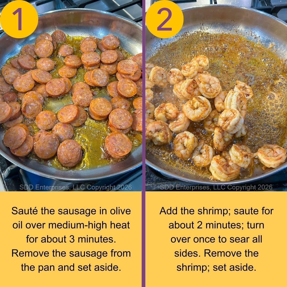 Initial steps for Shrimp and Andouille Pasta.
