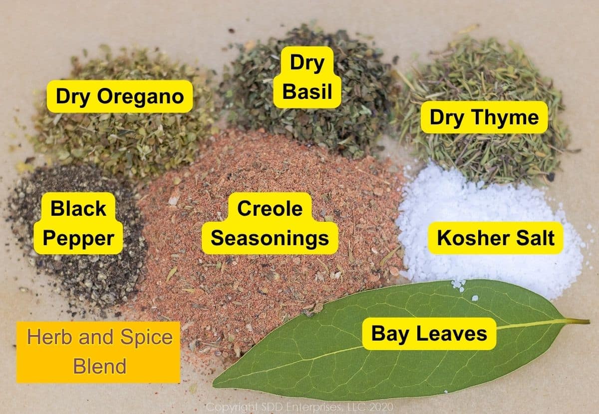 Herbs and Spices needed for crawfish stuffed peppers.