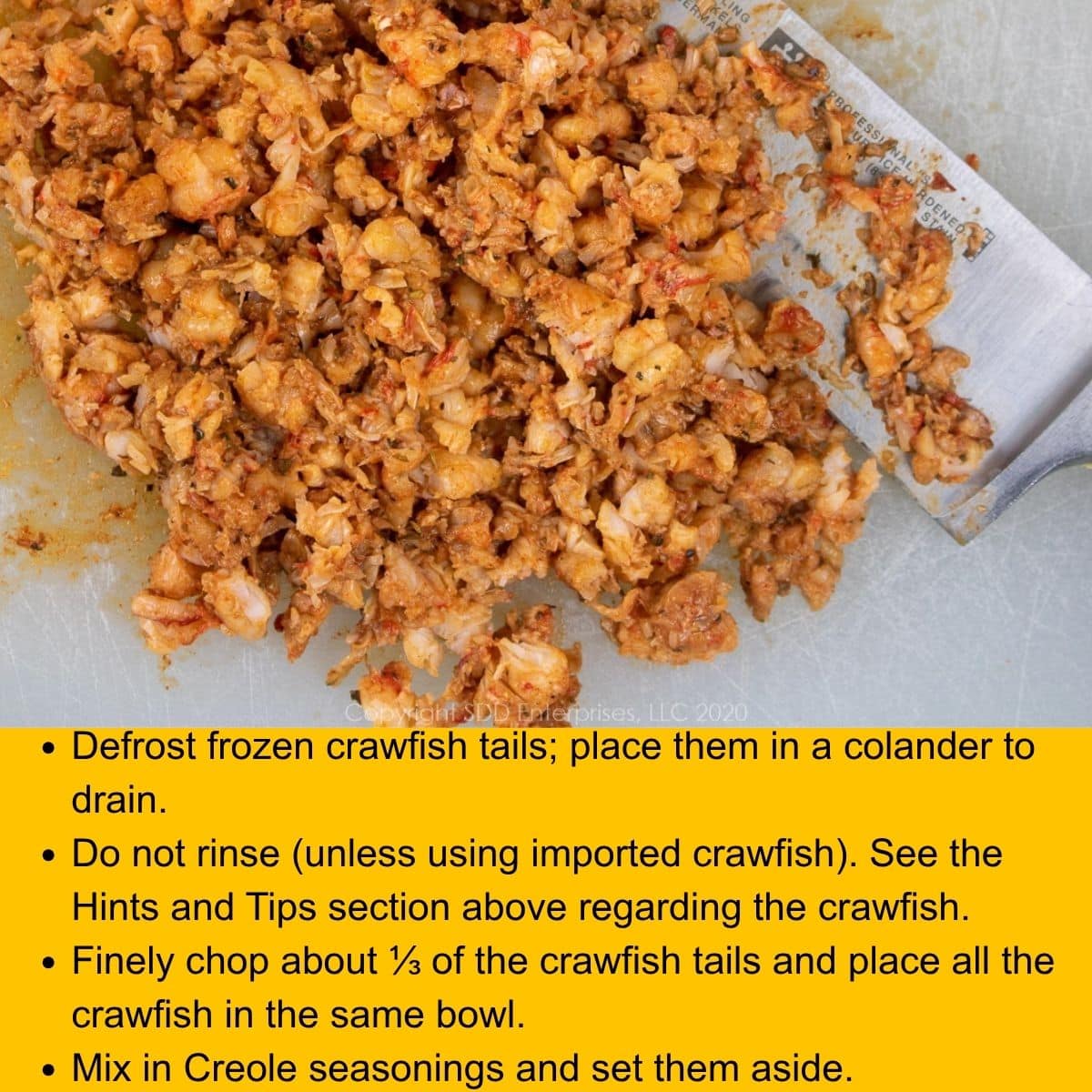 Chopped and seasoned crawfish tails.