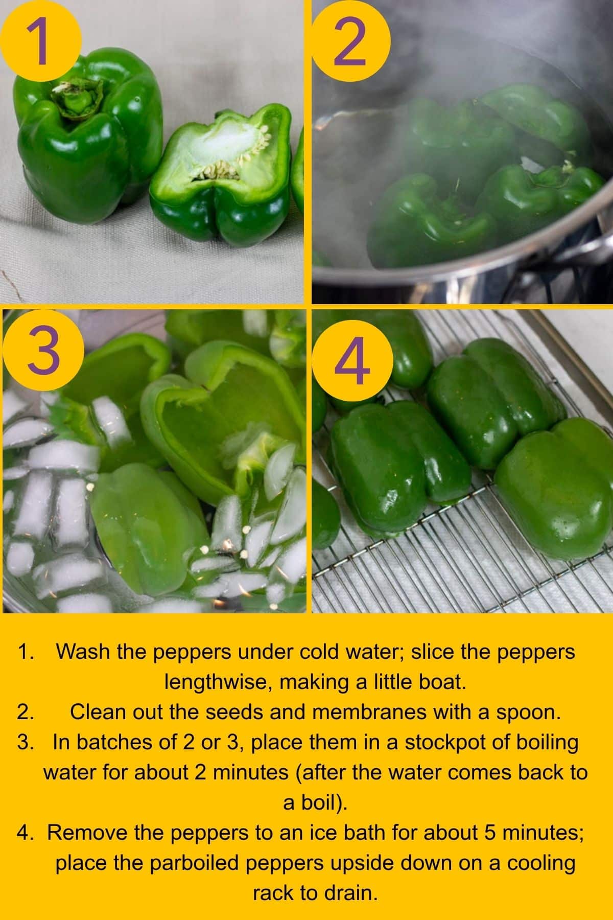 Four steps to parboil bell peppers.