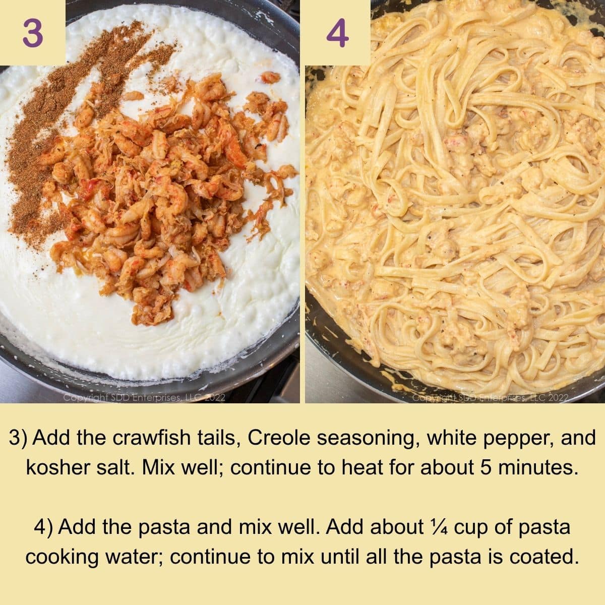 Louisiana crawfish tails and fettuccine mixed into creamy Alfredo sauce.