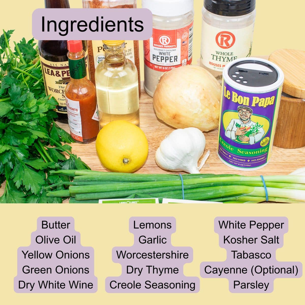 Ingredients to make Shrimp in White Wine Sauce.